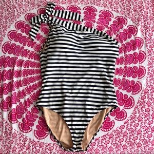 J.Crew Navy Stripe One-Shoulder Swimsuit